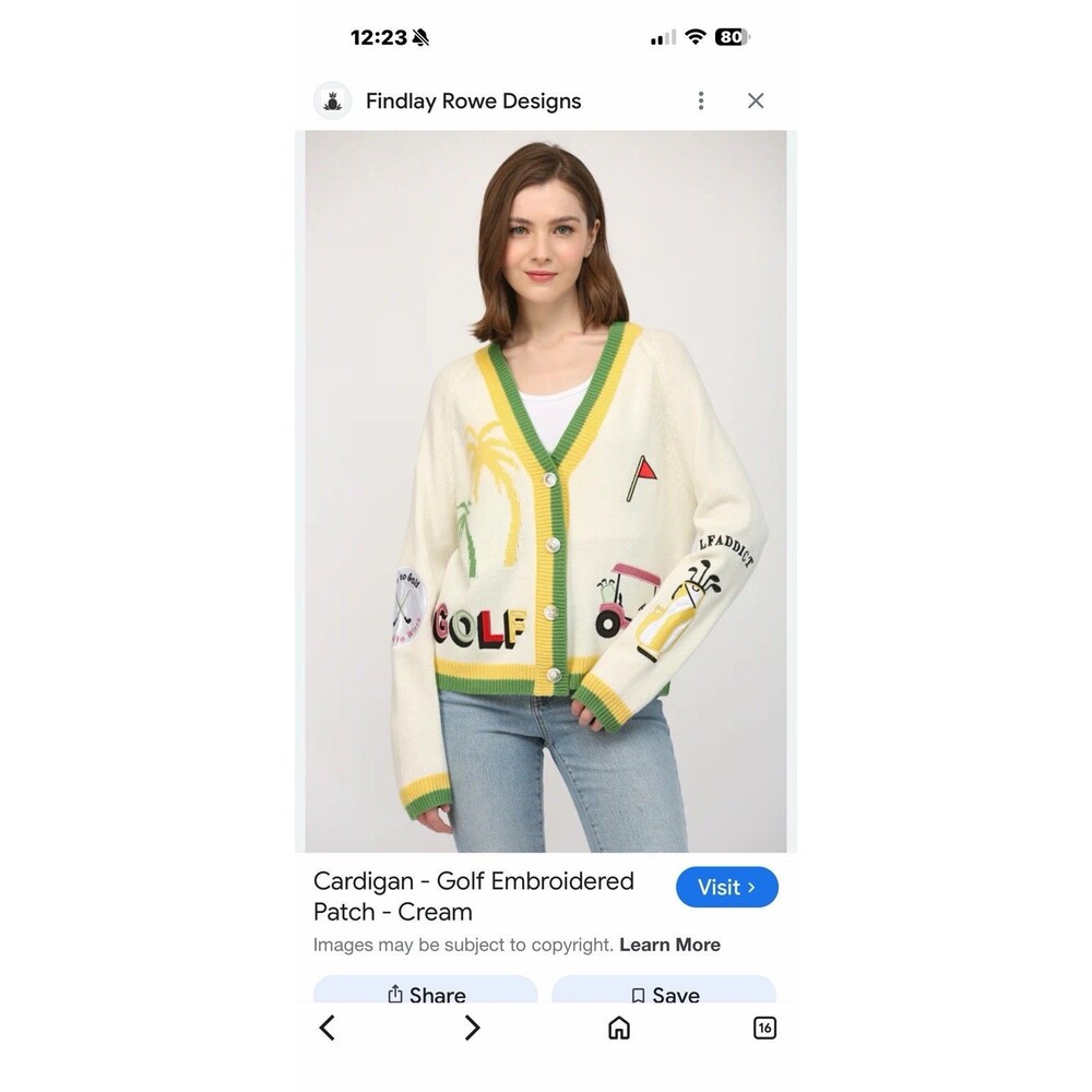 Findlay Rowe Cream Golf Embroidered Patch Cardigan
